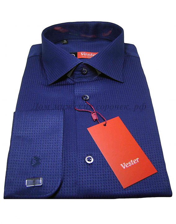 Мужская рубашка Vester, темно-синего цвета, ткань с выработкой, рукав длинный