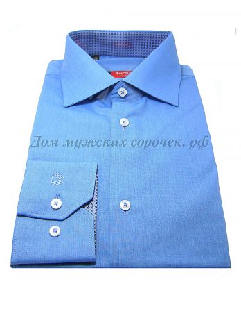 Мужская рубашка Vester ярко-голубого цвета, однотонная, с длинным рукавом