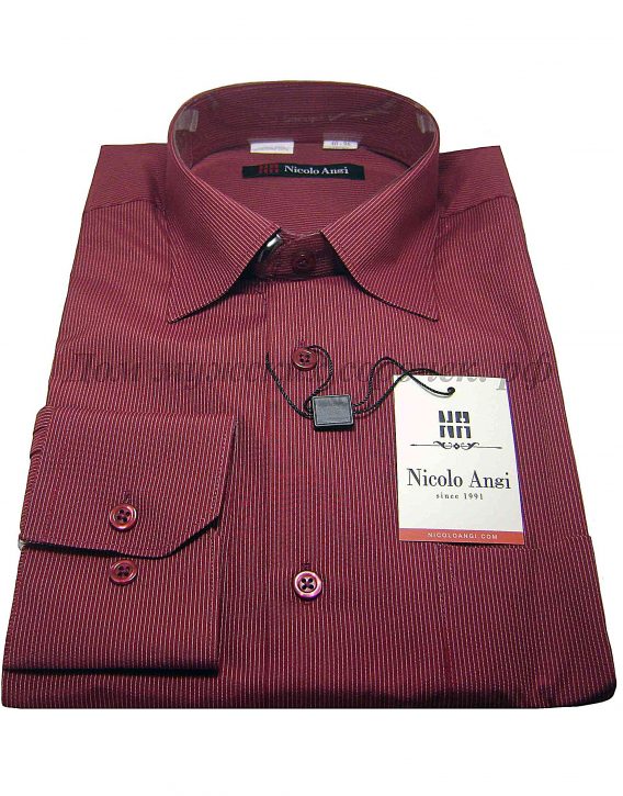 Мужская сорочка Nicolo Angi, цвета вишни, в полоску, рукав длинный