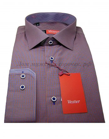 Мужская сорочка Vester оранжевого цвета, в синюю клетку, рукав длинный