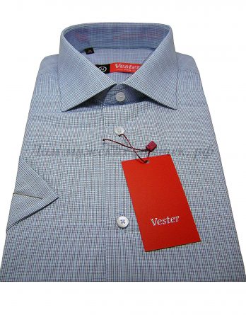 Мужская сорочка Vester светло-лазурного цвета, в клетку, рукав короткий