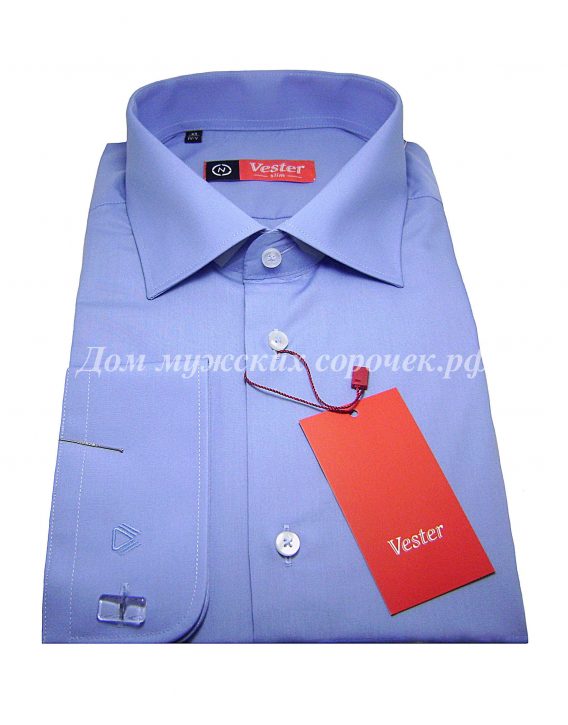 Мужская рубашка Vester темно-голубого цвета, однотонная, рукав под запонку